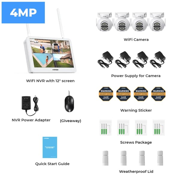 Säkerhetskamerasystem, Trådlös anslutning, Tvåvägsljud, , 4mp 4pcs Cameras, 2T