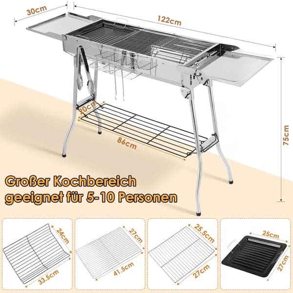 Kolgrill, Bärbar Design, Komplett Tillbehörsset,Silver