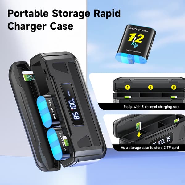 Batteri- og opladerkit, 2000mAh kapacitet, multi-batteri opladning,2PCS og oplader