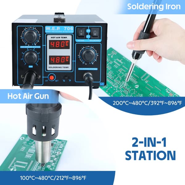 Lödstation, Varmluftspistol, Precise Temperaturkontroll,938bd plus -i, 220V EU