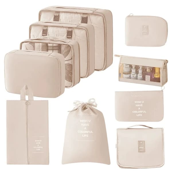 Packningskubor, Ekologisk Polyester, Mångsidig Förvaringslösning,10PCS Beige