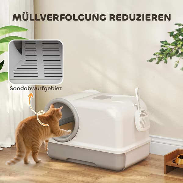 Kattlåda, Utdragbar Bricka, Luktkontroll,Vit-grå