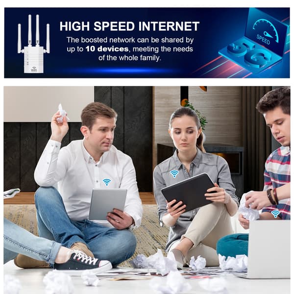 Trådløs Repeater, 1200 Mbps Hastighed, Quad-Band Forbindelse,EU stik