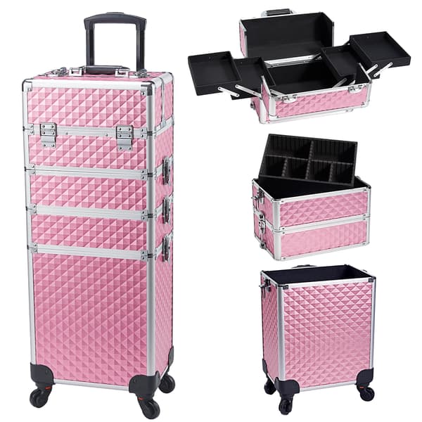 Makeup Case, Rullende Design, Aftagelige Rum,Pink