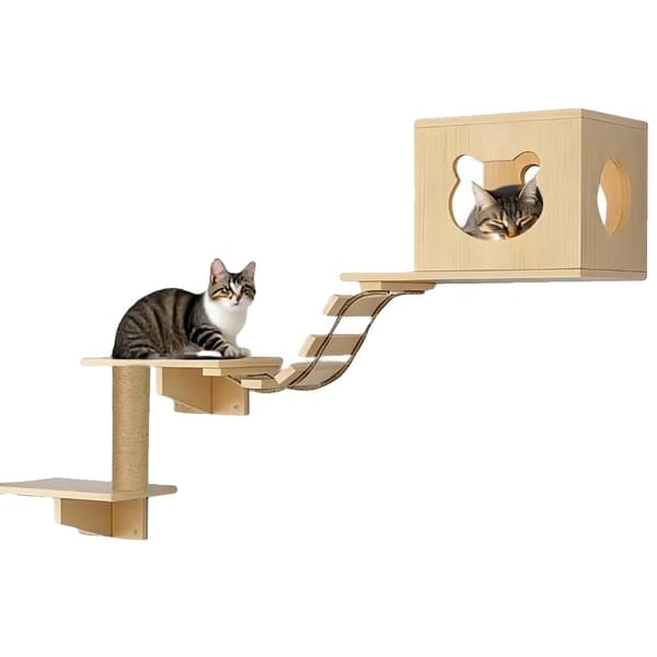 Kattklätterställning, Väggmonterad Design, Rymliga Plattformar,Trä