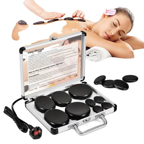 Hot Stone Massage Sæt, Temperaturkontrol, Bærbart Design,9stk