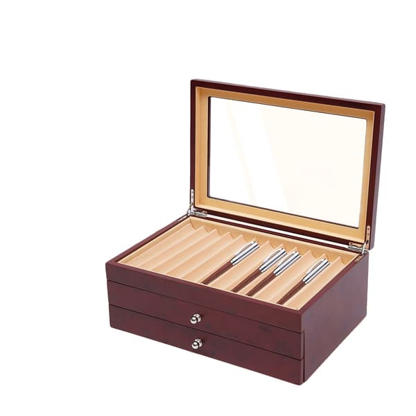 Fountain Pen Display Box, 34 Slots, Elegant Wood Design,Rød