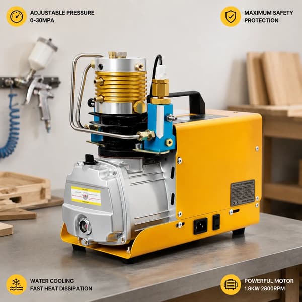 Højtryksluftkompressor, 1,8KW, 220V, 100L/min, 30MPA, Bærbart design