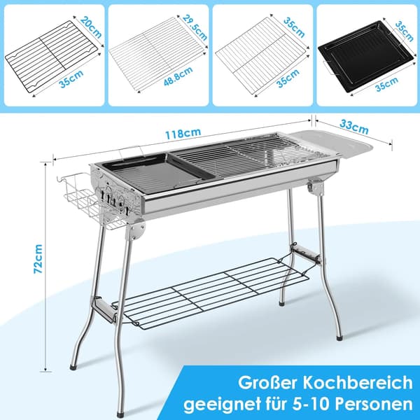 Kulgrill, Bærbar Design, Fuldstændige Tilbehør,Sølv