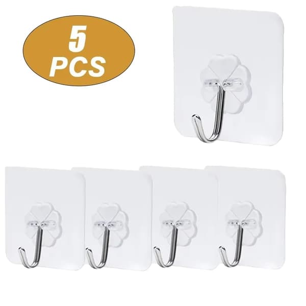 Väggkrokar, Självhäftande, Transparent Design,5Pcs krokar