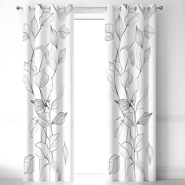 Gennemsigtige Gardiner, Blomsterprint Design, Sæt af 2 Paneler,2 paneler-e, Grå
