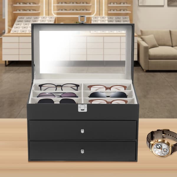 Ur og solbrille organizer, 24 rum, holdbart design,sort