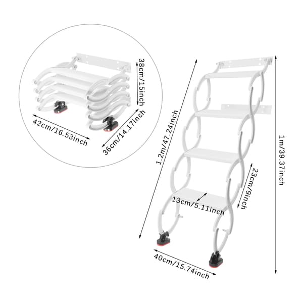 Fällbar Stege, Hög Lastkapacitet, Väggmonterad Design,VIT