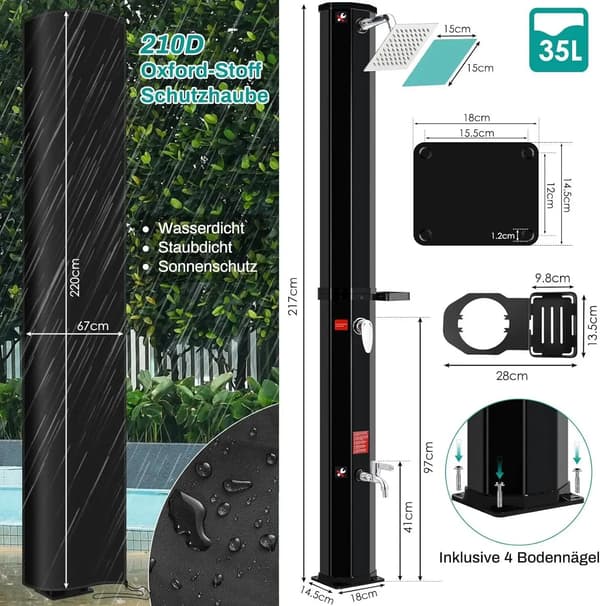 Solbruser, Miljøvenlig Opvarmning, Holdbar Konstruktion,35L Sort