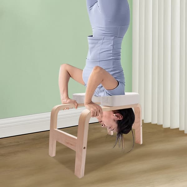 Yoga Hovedstandsbænk, Solid Træramme, Komfort Polstring,HVID