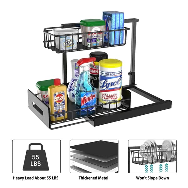 Under Sink Organizer, Skydedrawer, Pladsbesparende Design,2-niveau, sort