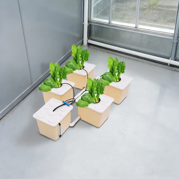 Hydroponiskt system, 4 planteringskärl, nedsänkt pump,Ljusgul