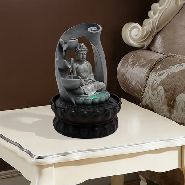 Bordfontän, Buddha-design, LED-belysning,Grå