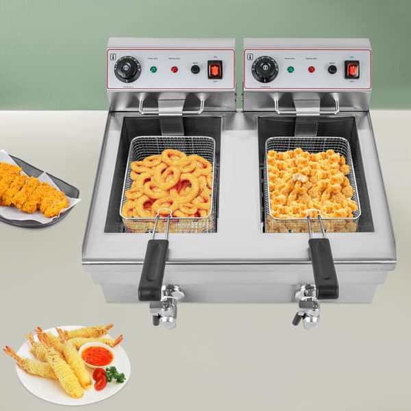 Fritös, 6000W effekt, 10L x 2 kapacitet, automatisk termostat, avloppskran ingår, rektangulär form