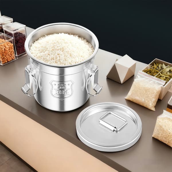 Risförvaringsbehållare, Lufttät Försegling, Hållbart Rostfritt Stål,Silver