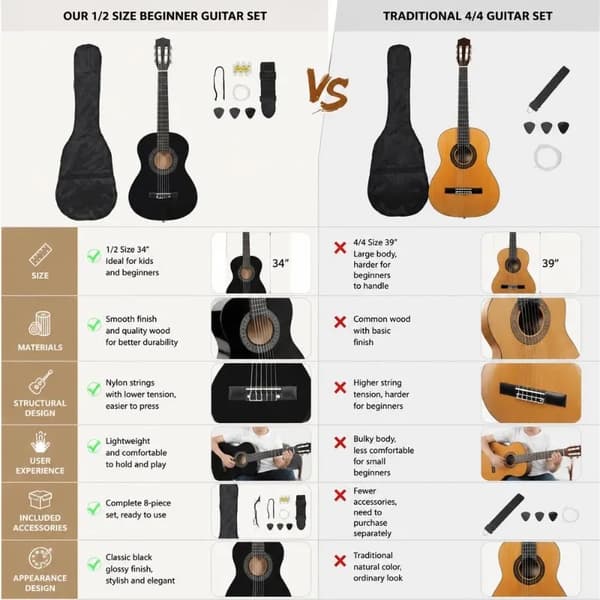 Gitarr, Solid Baswood Konstruktion, Komplett Nybörjarpaket,Svart