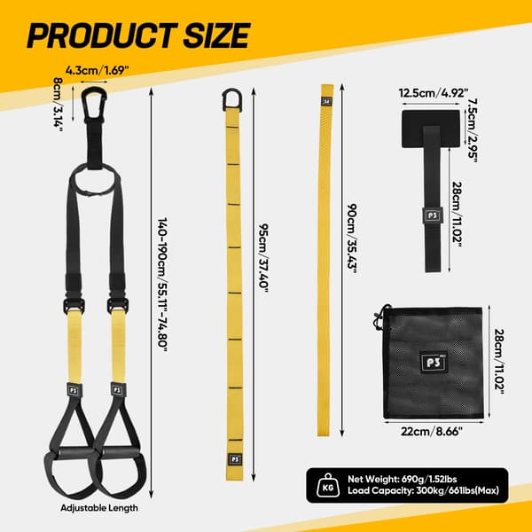 Suspension Trainer, Helkropstræning, 320kg Belastning,sort