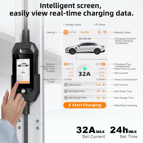 EV-laddare, Smart APP-kontroll, Bärbar design,Ren Vit