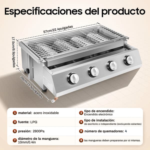 BBQ Grill, 4 Brennare, Rostfritt Stål Konstruktion,Silver