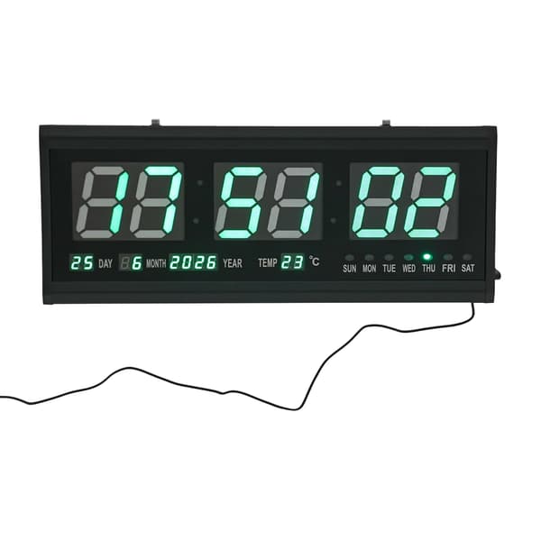 Väggklocka, Digital Display, Tyst Drift,Gröna siffror