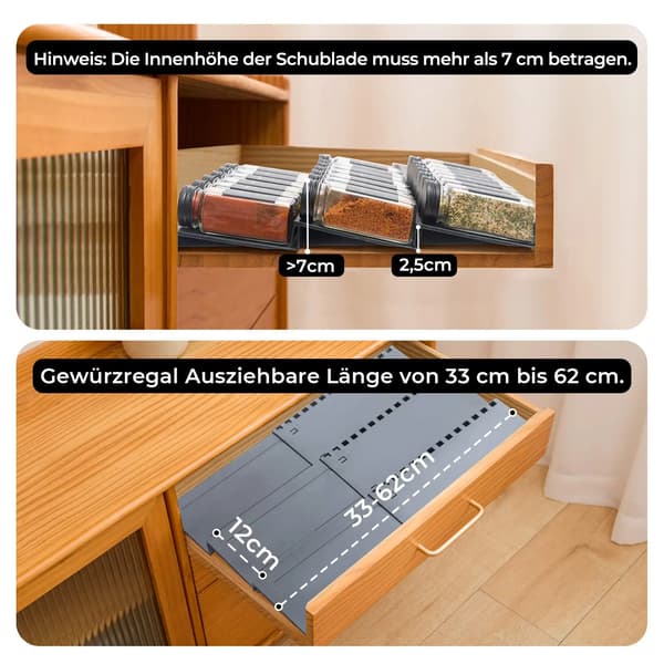 Krydderihylde Skuffeorganisator, Udvidelig Design, Stor Kapacitet,sort