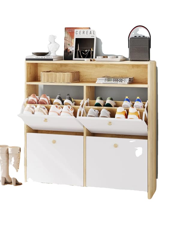 Skoskåp, Platsbesparande Design, Justerbar Kapacitet,vit