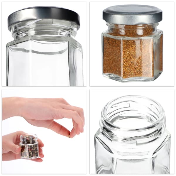 Kryddburk, 30 ml kapacitet, skruvkapsyl, set om 6, glasmaterial, hexagonal design