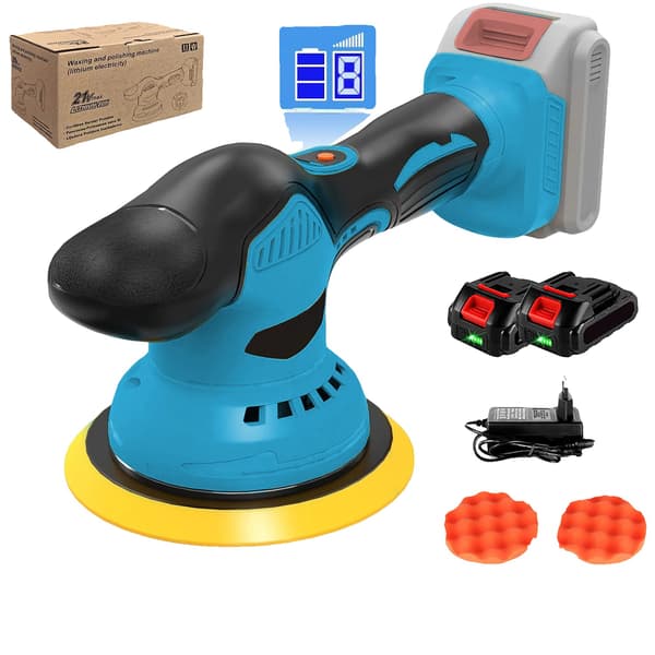 Sladdlös bilpolermaskin, 580W motor, 8 hastighetsinställningar,2 batteri