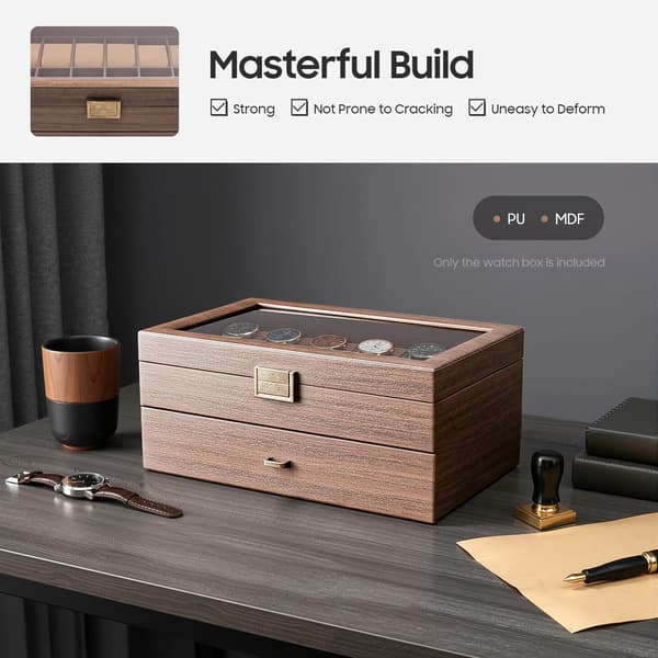 Urkasse, 24 Rum, 2 Lag, PU & MDF Materiale, Bordplade Design, Snap Lukning
