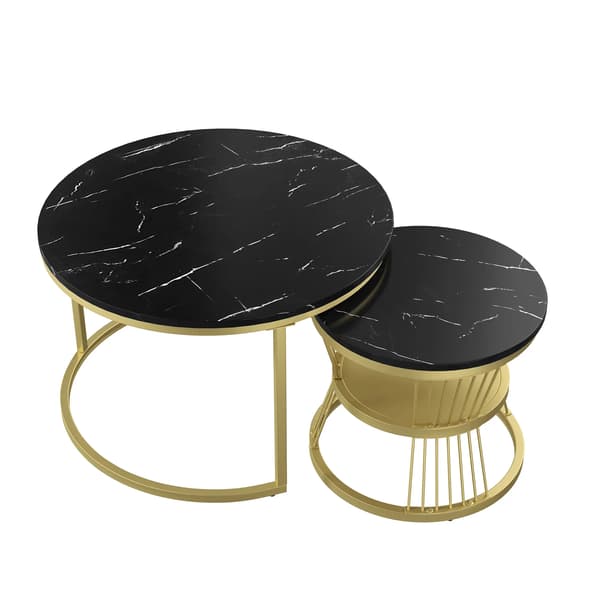 Kaffebord, Rundt Design, Moderne Stabelbare,Guld Sort skrivebord