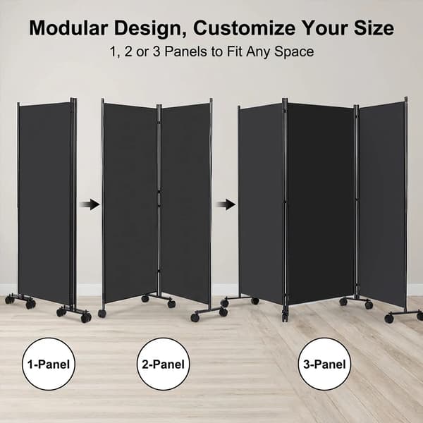 Rummdivider, Flytbar Privatlivsskærm, 3-panel Design,sort, 260x180cm