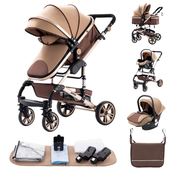 Barnvagn, 3 i 1 System, Kompakt Design,739 KHAKI