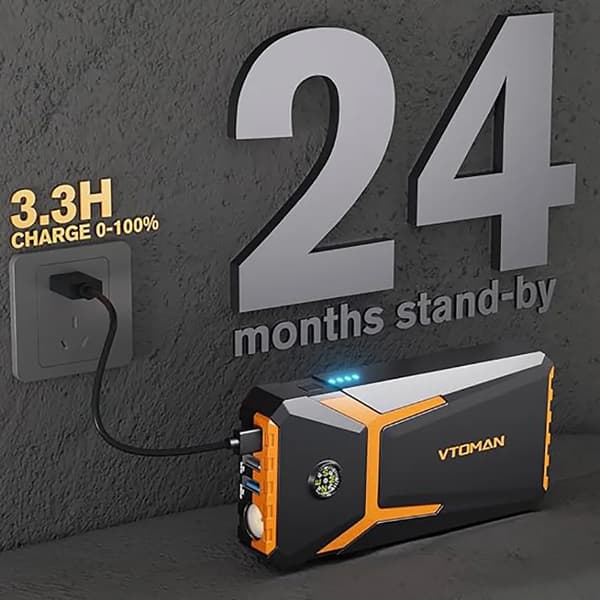 Bil Jump Starter, 2000A Spidsstrøm, LED Lysfunktioner,VTOMAN V6 PRO