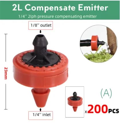 Droppbevattningsregulator, tryckkompenserande, justerbar flödeshastighet,200PCS