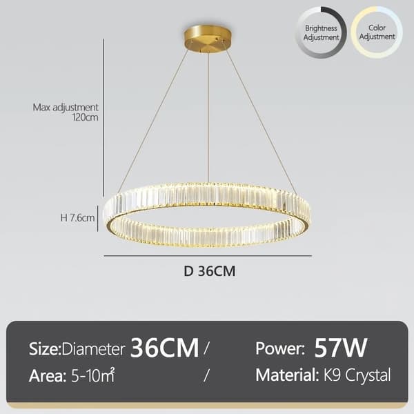 Kronleuchter, Elegant Krystal Design, Justerbart Lys,RC Dæmpbar, 1 Cirkel