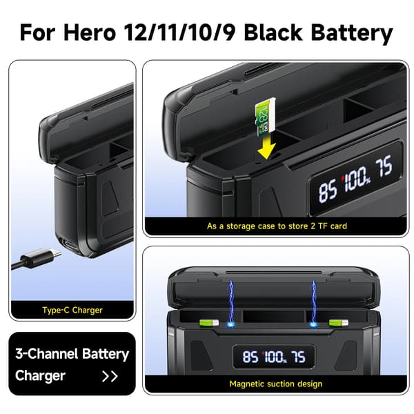 Batteri- og opladerkit, 2000mAh kapacitet, multi-batteri opladning,2PCS og oplader