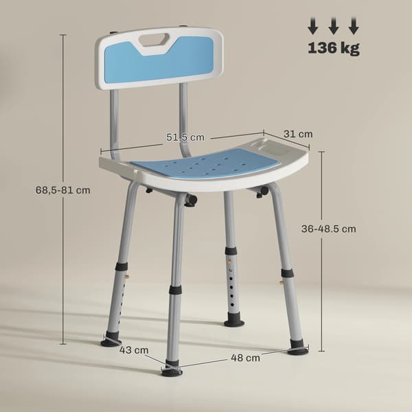 Duschstol, Justerbar Höjd, Halkfri Design, Blå