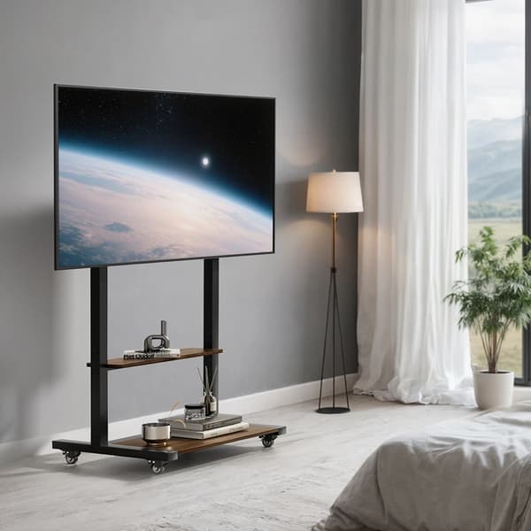 TV Golvställ, Höjdjusterbart, Låsbara Hjul,svart