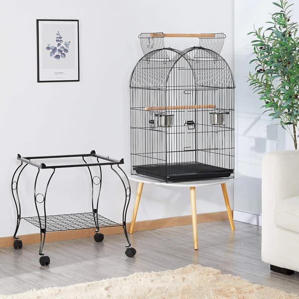 Fågelbur, Öppen Takdesign, Lätt Rörlighet,svart