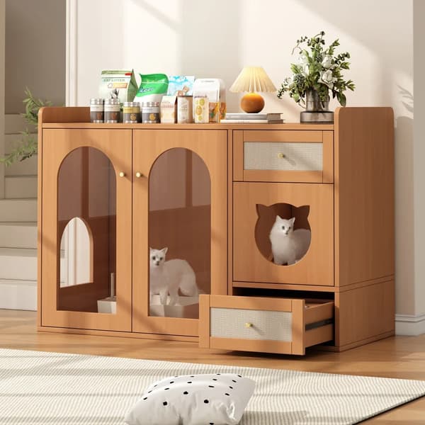 Kattehus, Moderne Design, Multifunktionel Opbevaring,Valnød