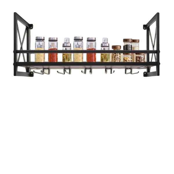 Vægmonteret Vinreol, Rustik Metalholder, Pladsbesparende Design,sort