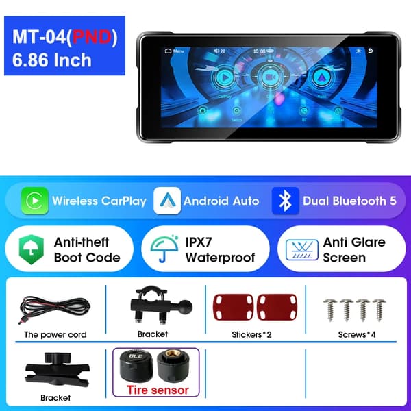 Moottoripyörän multimedia-soitin, langaton CarPlay, Android Auto,MT-04 6.86Inch