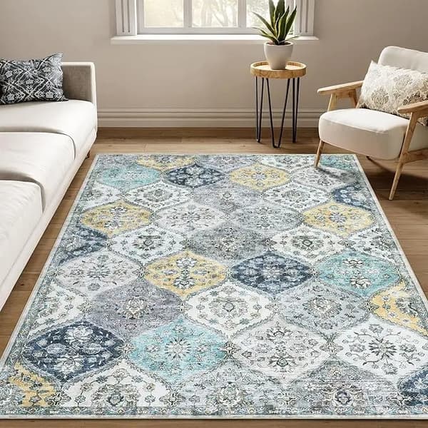 Mattor, Fläckresistenta, Halkfri Design,blå gul, 160x230cm