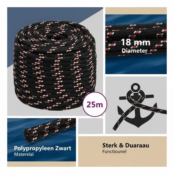 Bådsnor, Holdbar Polypropylen, Alsidig Udendørs Brug,Sort