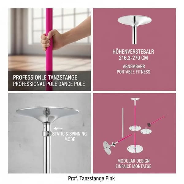 Poledance-set, justerbar höjd, statisk och spinning, armégrön